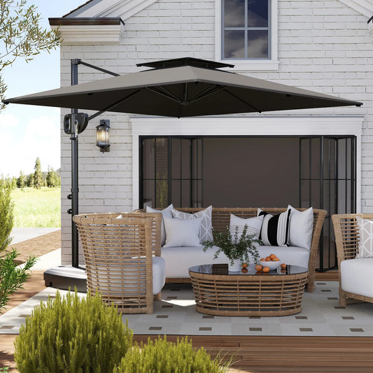 Square Cantilever Patio Umbrella, Double Top Offset, 8' x 9', Dark Grey Offset Cantilever Umbrellas Dark Grey at Gallery Canada