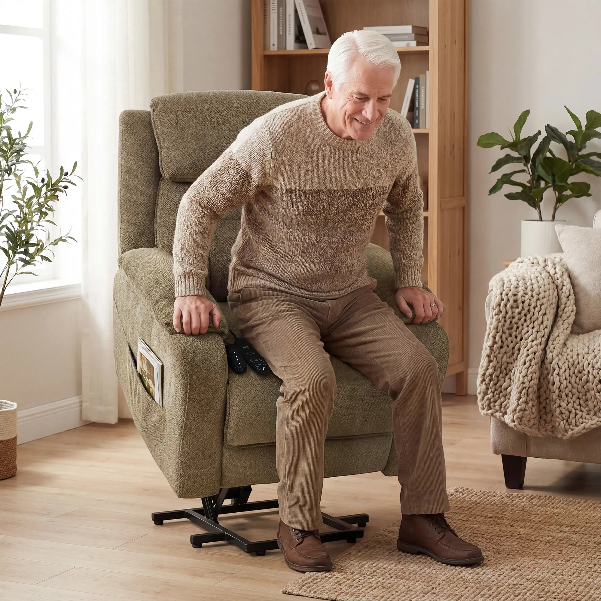 Power Recliner Chair, Massage, Electric Lift, 2 Memory Positions, Brown Electric Power Lift Chairs at Gallery Canada