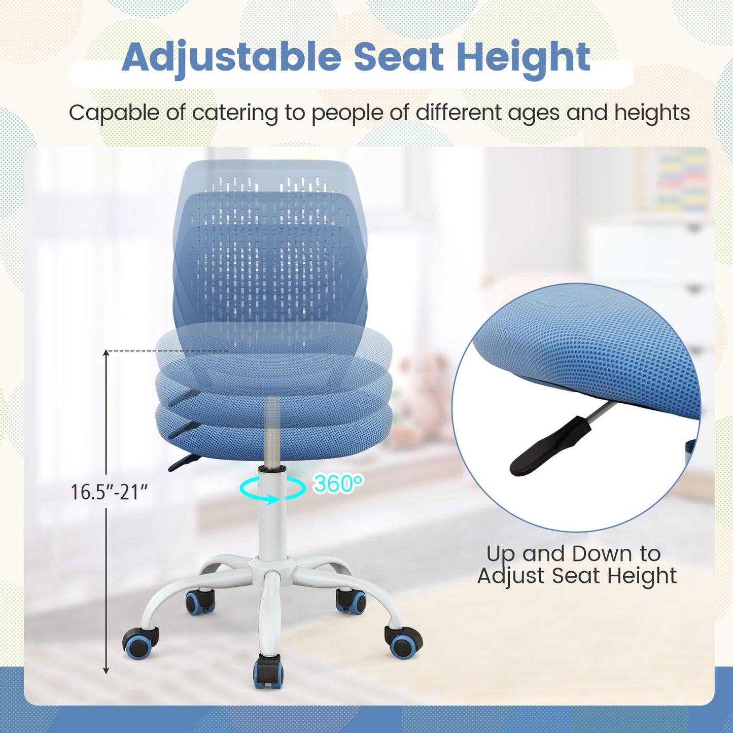 Ergonomic Children Study Chair, Adjustable Height, Blue Kids Chairs & Seating at Gallery Canada