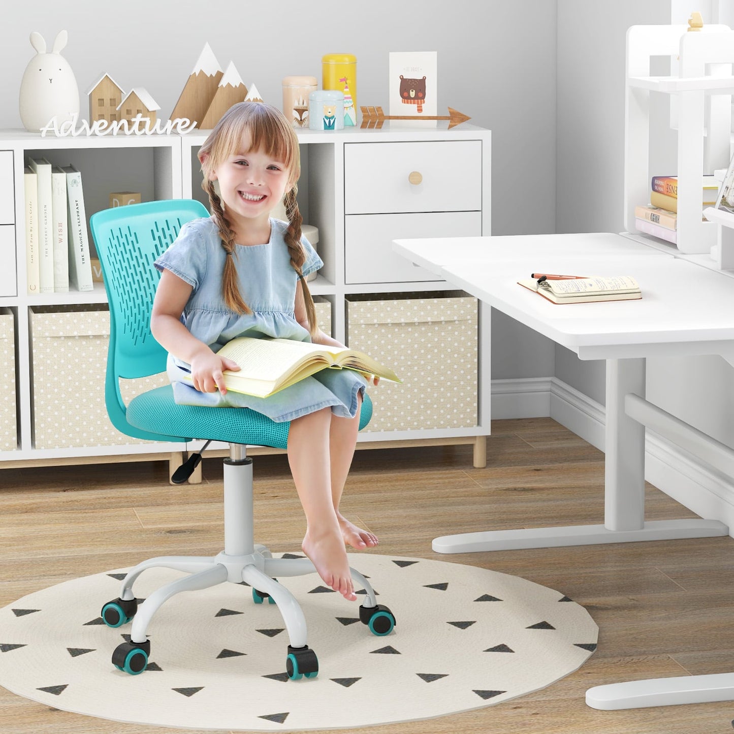 Adjustable Height Ergonomic Children Study Chair, Turquoise Kids Chairs & Seating at Gallery Canada