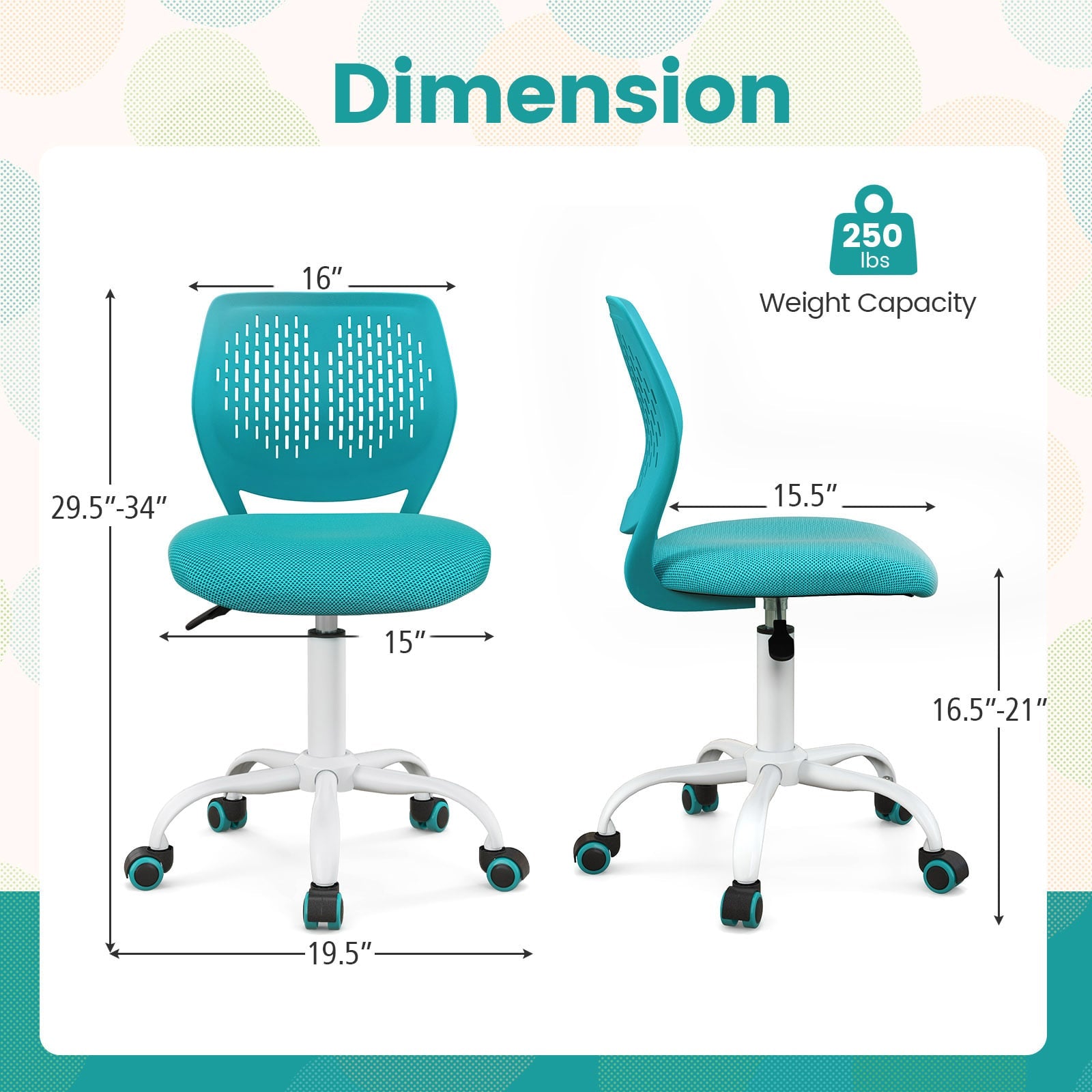 Adjustable Height Ergonomic Children Study Chair, Turquoise Kids Chairs & Seating at Gallery Canada