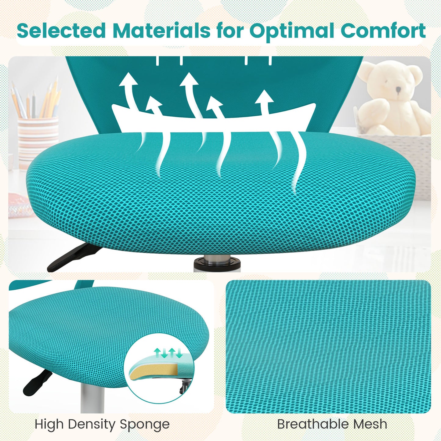 Adjustable Height Ergonomic Children Study Chair, Turquoise Kids Chairs & Seating at Gallery Canada