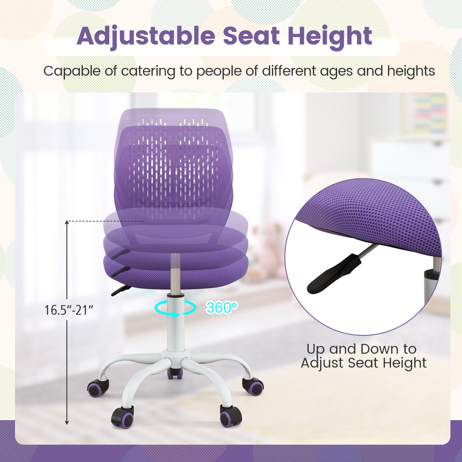 Ergonomic Children Study Chair, Adjustable Height, Purple Kids Chairs & Seating at Gallery Canada