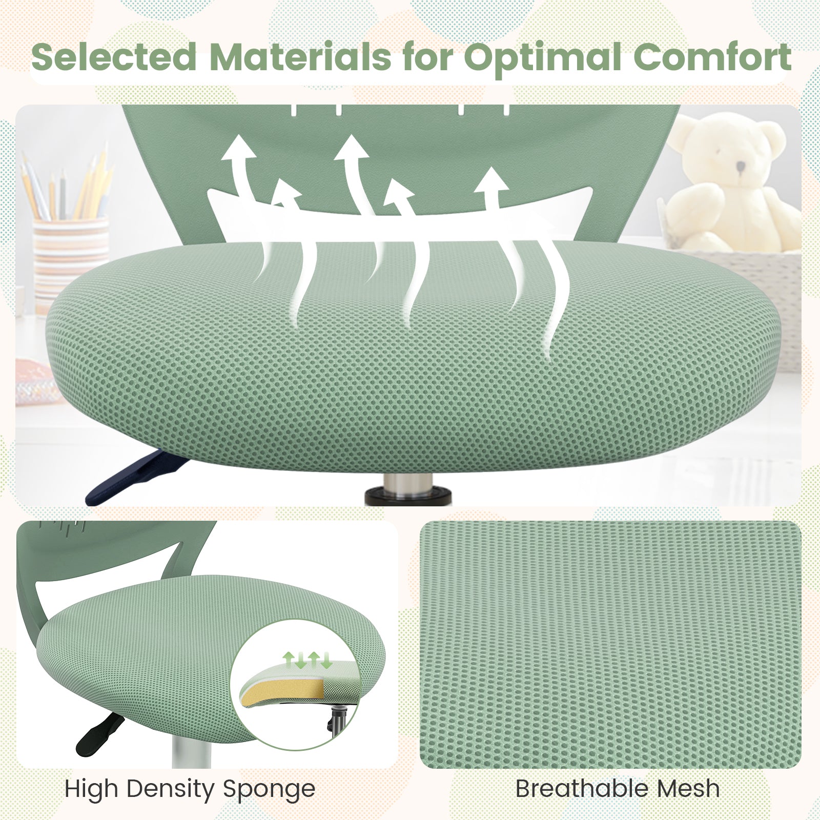 Adjustable Height Ergonomic Children Study Chair, Green Kids Chairs & Seating at Gallery Canada