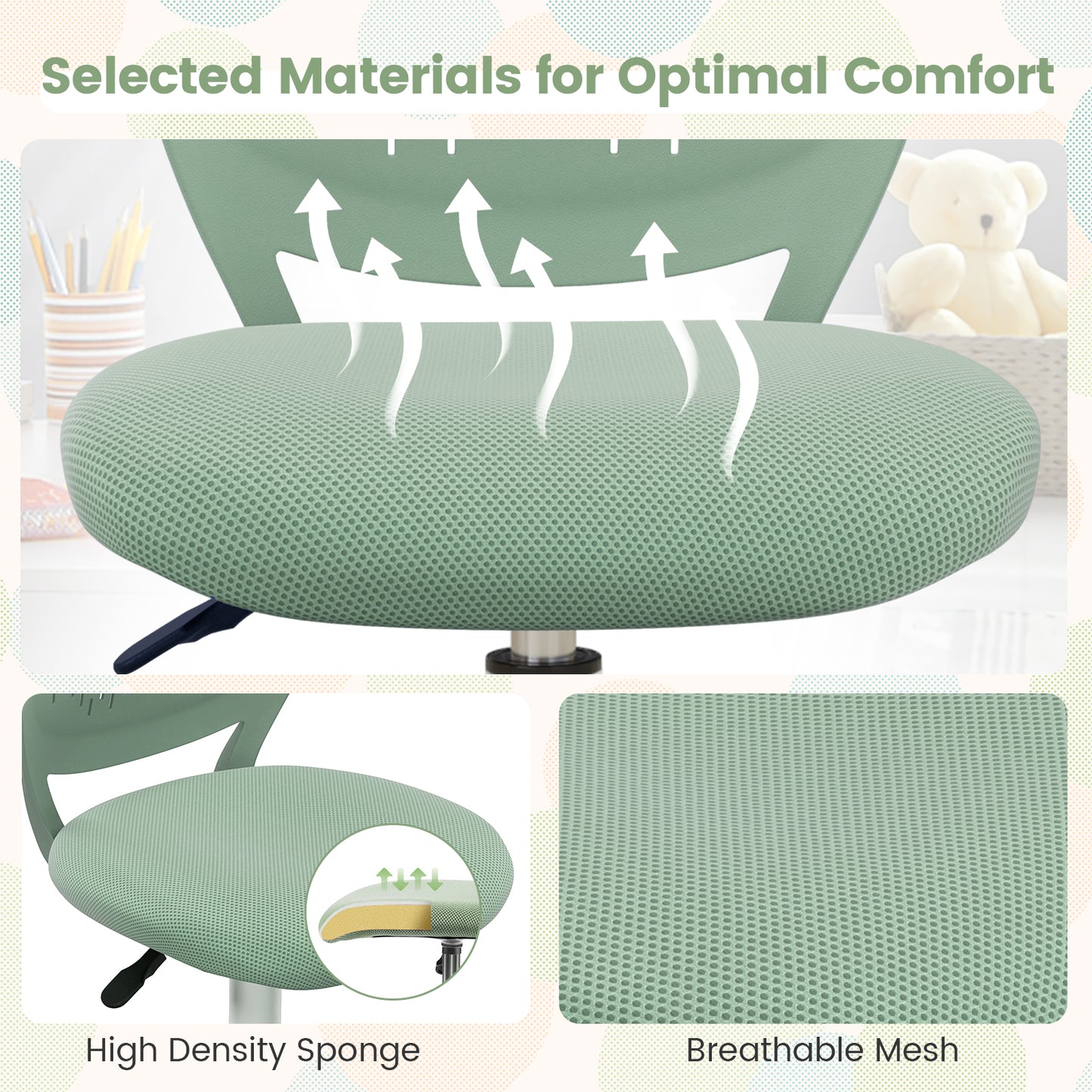 Adjustable Height Ergonomic Children Study Chair, Green Kids Chairs & Seating at Gallery Canada