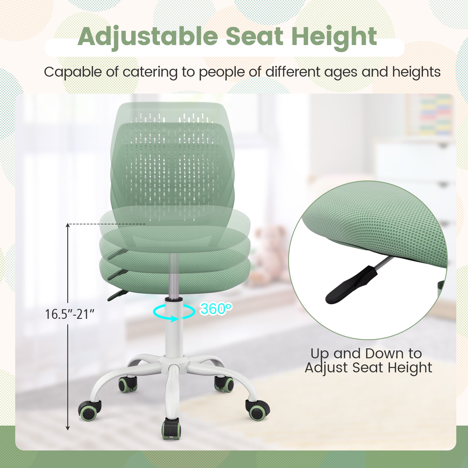 Adjustable Height Ergonomic Children Study Chair, Green Kids Chairs & Seating at Gallery Canada