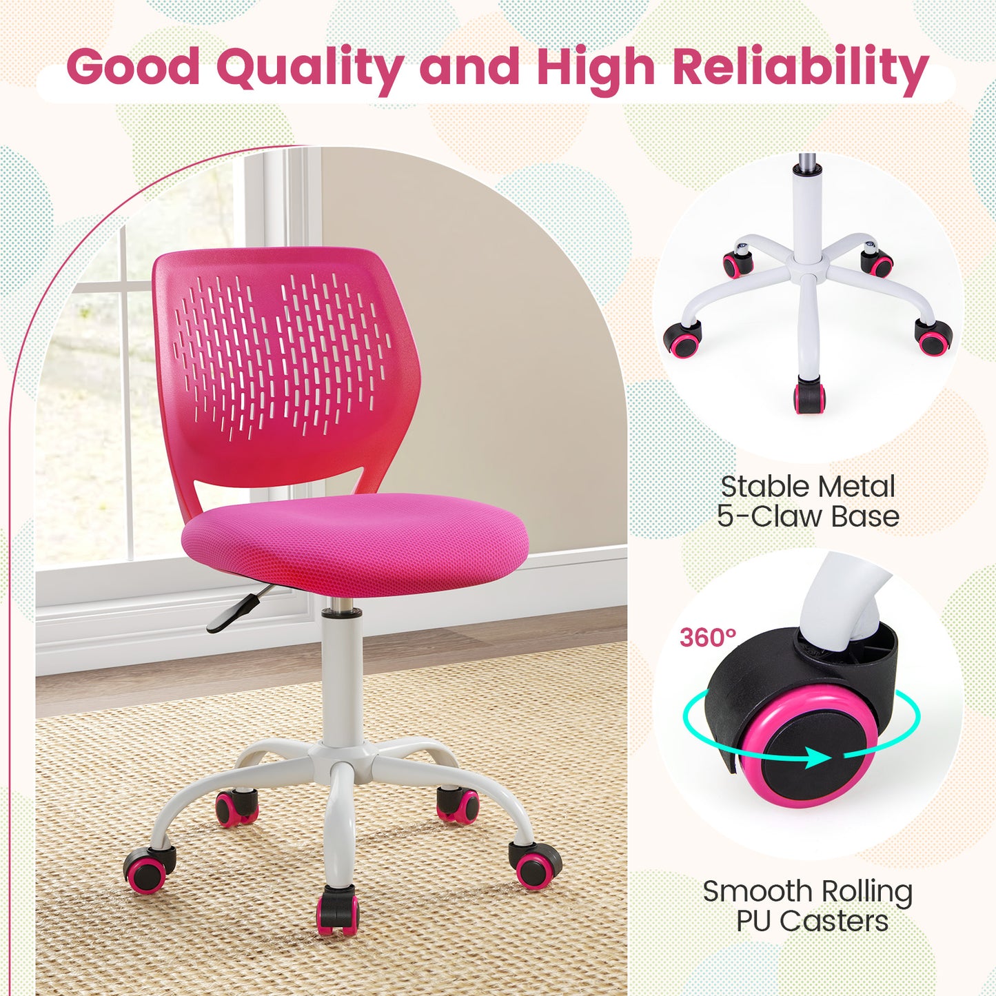 Adjustable Height Ergonomic Study Chair, Pink Kids Chairs & Seating at Gallery Canada