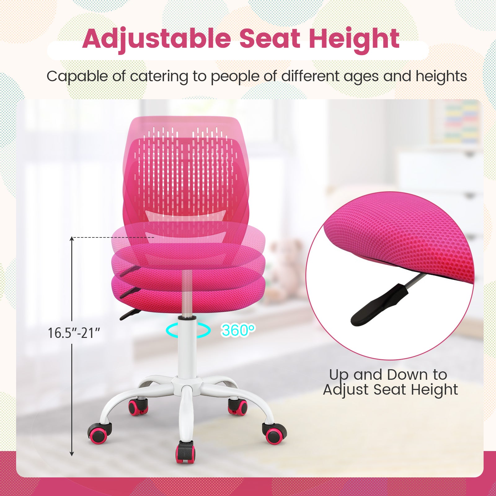Adjustable Height Ergonomic Study Chair, Pink Kids Chairs & Seating at Gallery Canada