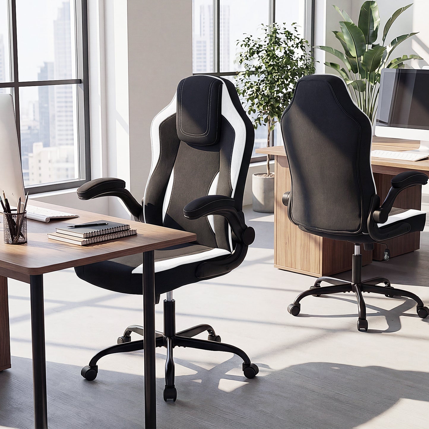 Ergonomic Computer Office Chair with 90° Flip-up Armrests, Black Ergonomic Chairs at Gallery Canada