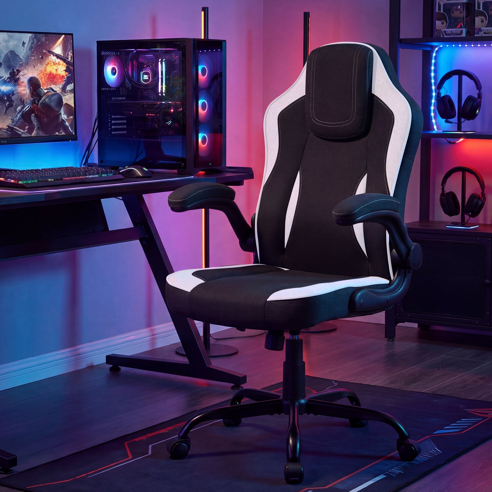 Ergonomic Computer Office Chair with 90° Flip-up Armrests, Black Ergonomic Chairs at Gallery Canada