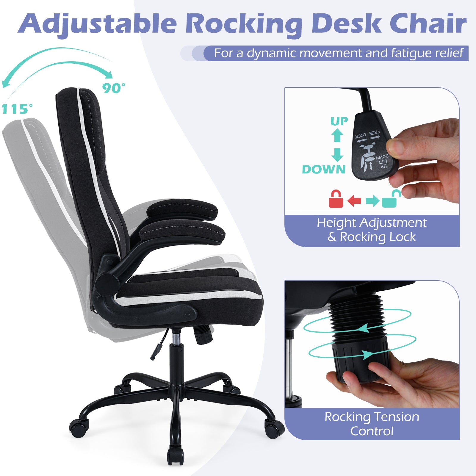 Ergonomic Computer Office Chair with 90° Flip-up Armrests, Black Ergonomic Chairs at Gallery Canada