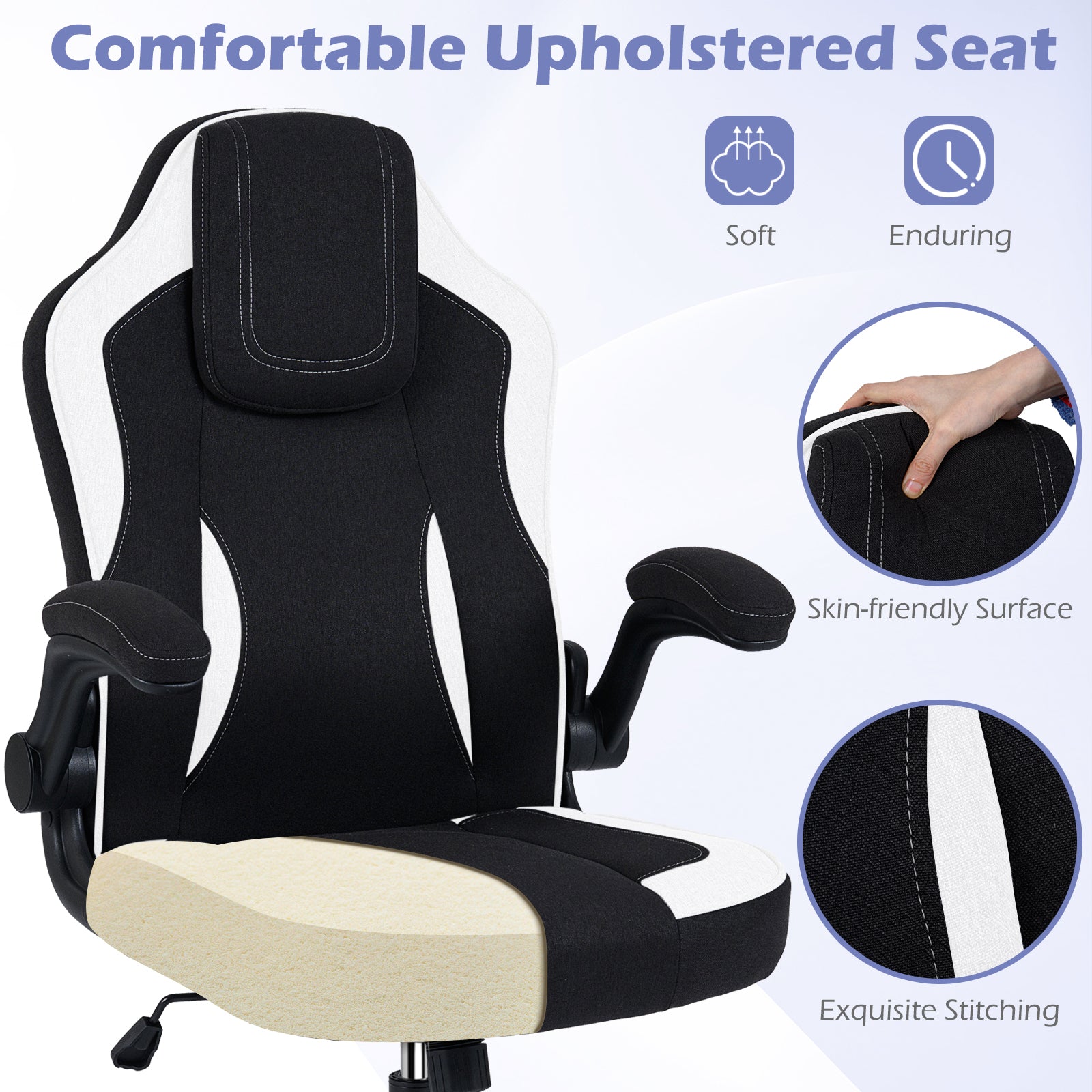 Ergonomic Computer Office Chair with 90° Flip-up Armrests, Black Ergonomic Chairs at Gallery Canada