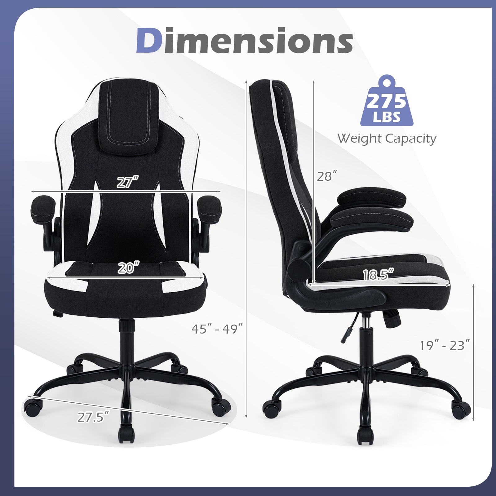 Ergonomic Computer Office Chair with 90° Flip-up Armrests, Black Ergonomic Chairs at Gallery Canada