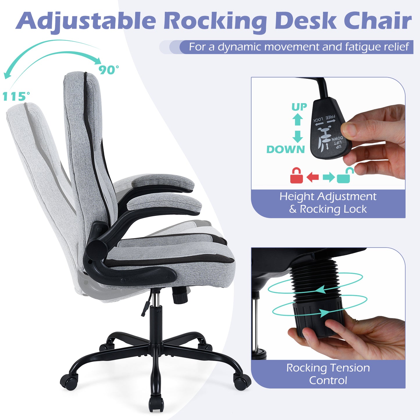 Ergonomic Computer Office Chair with 90° Flip-up Armrests, Gray Ergonomic Chairs at Gallery Canada