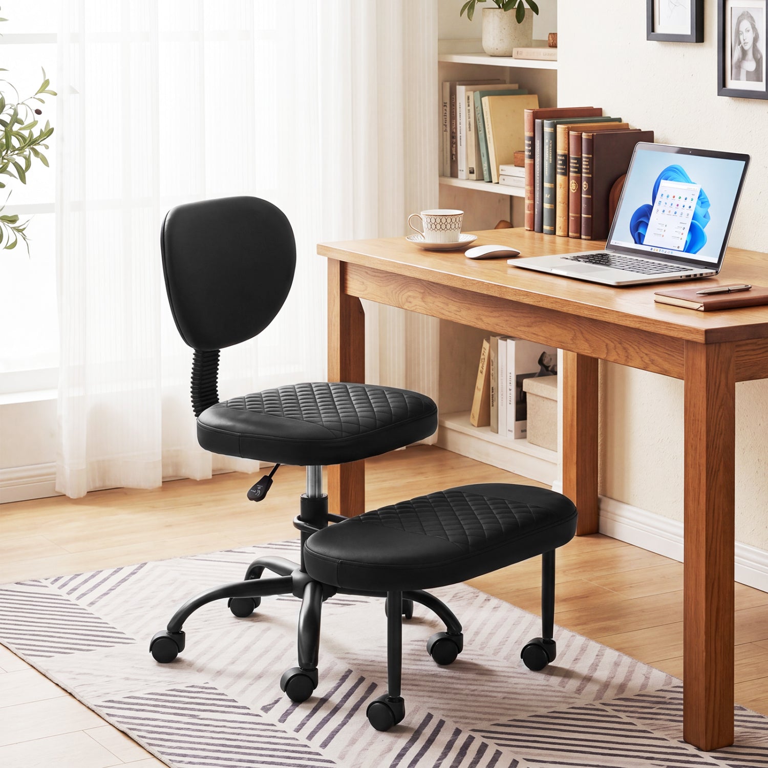 Ergonomic Cross Legged Office Chair with Height-Adjustable Seat - Black, Black Ergonomic Chairs at Gallery Canada