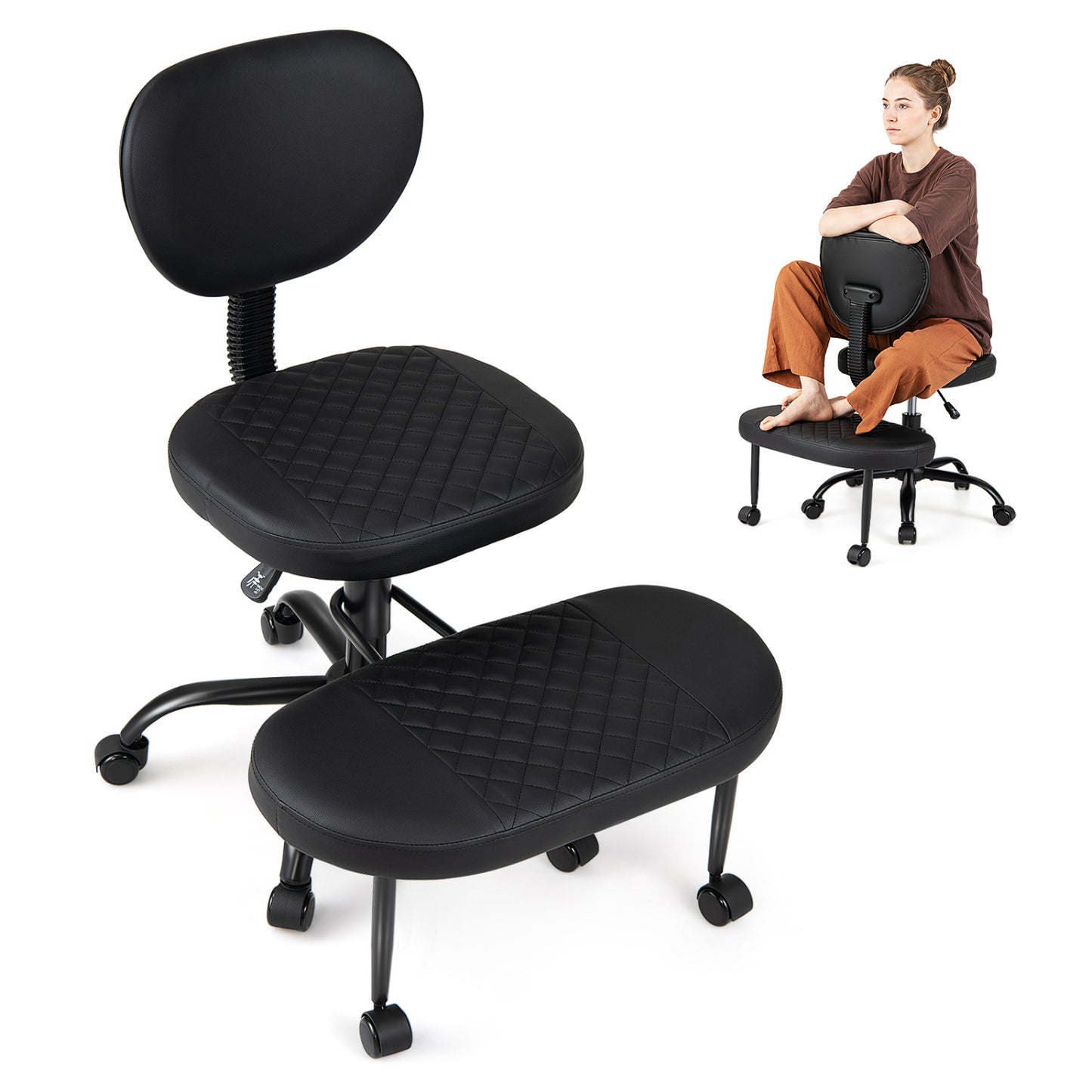 Ergonomic Cross Legged Office Chair with Height-Adjustable Seat - Black, Black Ergonomic Chairs at Gallery Canada