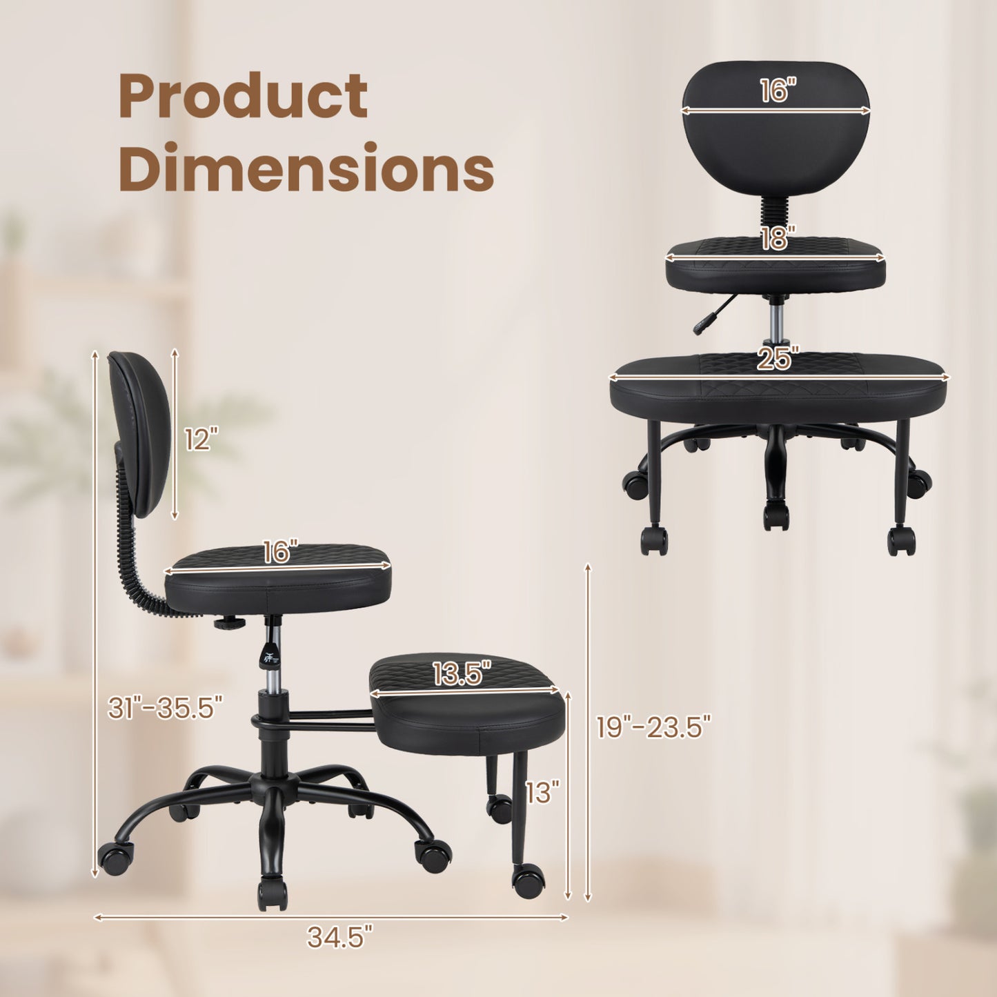 Ergonomic Cross Legged Office Chair with Height-Adjustable Seat - Black, Black Ergonomic Chairs at Gallery Canada