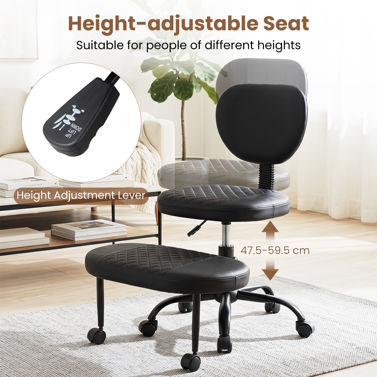 Ergonomic Cross Legged Office Chair with Height-Adjustable Seat - Black, Black Ergonomic Chairs at Gallery Canada