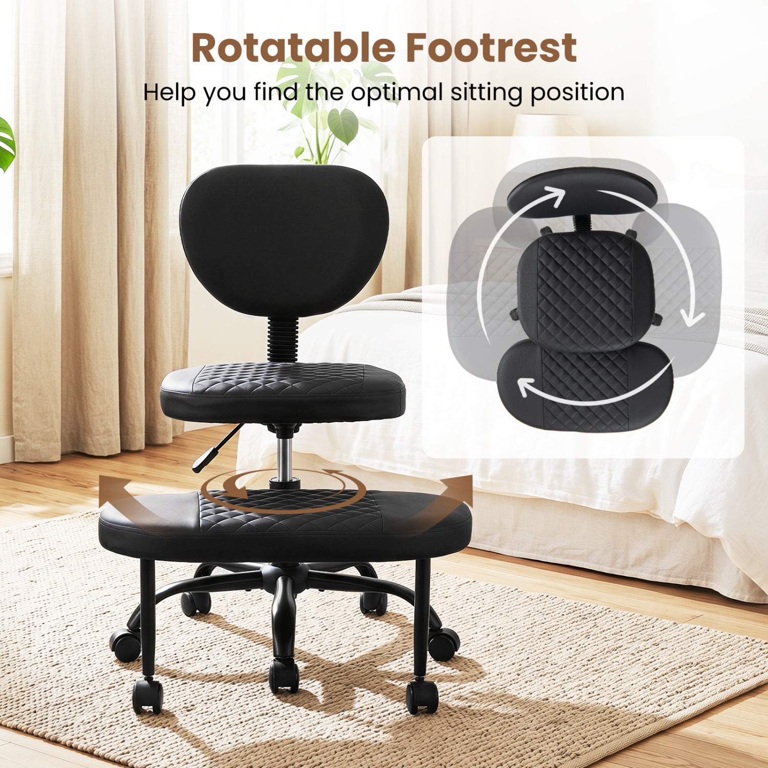 Ergonomic Cross Legged Office Chair with Height-Adjustable Seat - Black, Black Ergonomic Chairs at Gallery Canada