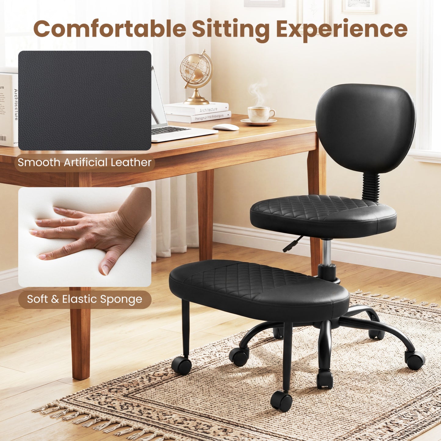 Ergonomic Cross Legged Office Chair with Height-Adjustable Seat - Black, Black Ergonomic Chairs at Gallery Canada