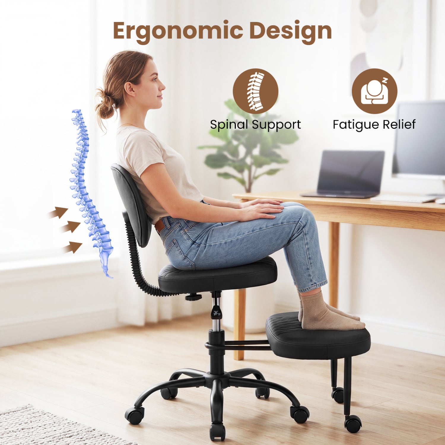 Ergonomic Cross Legged Office Chair with Height-Adjustable Seat - Black, Black Ergonomic Chairs at Gallery Canada