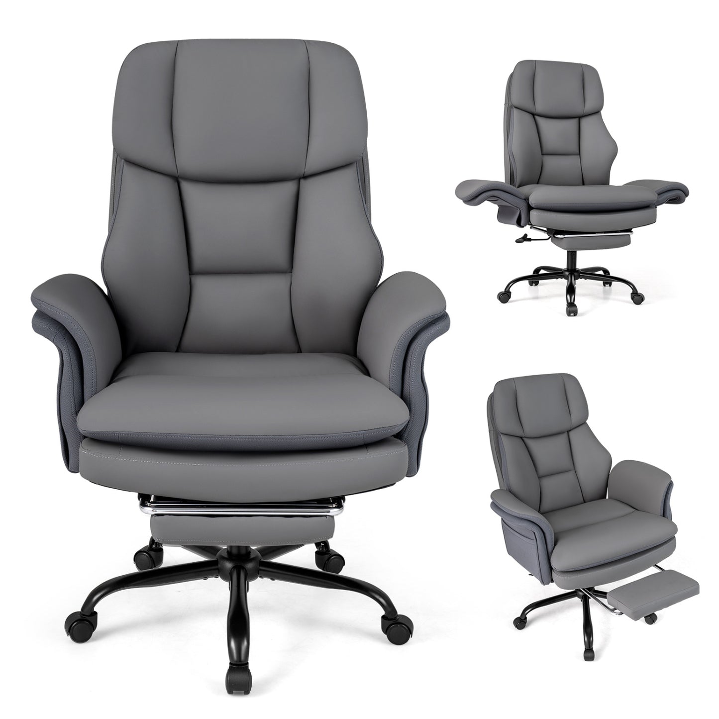 Ergonomic Cross Legged Office Chair with Retractable Footrest, Gray Big and Tall Chairs Gray at Gallery Canada