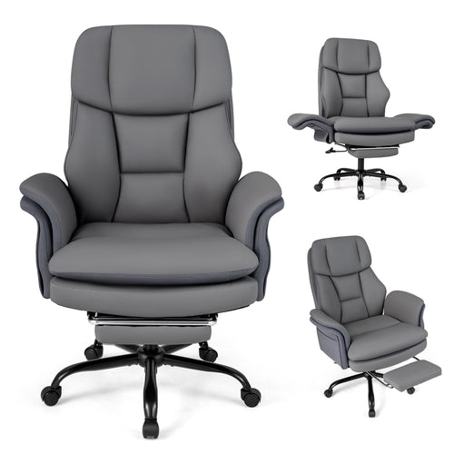 Ergonomic Cross Legged Office Chair with Retractable Footrest, Gray