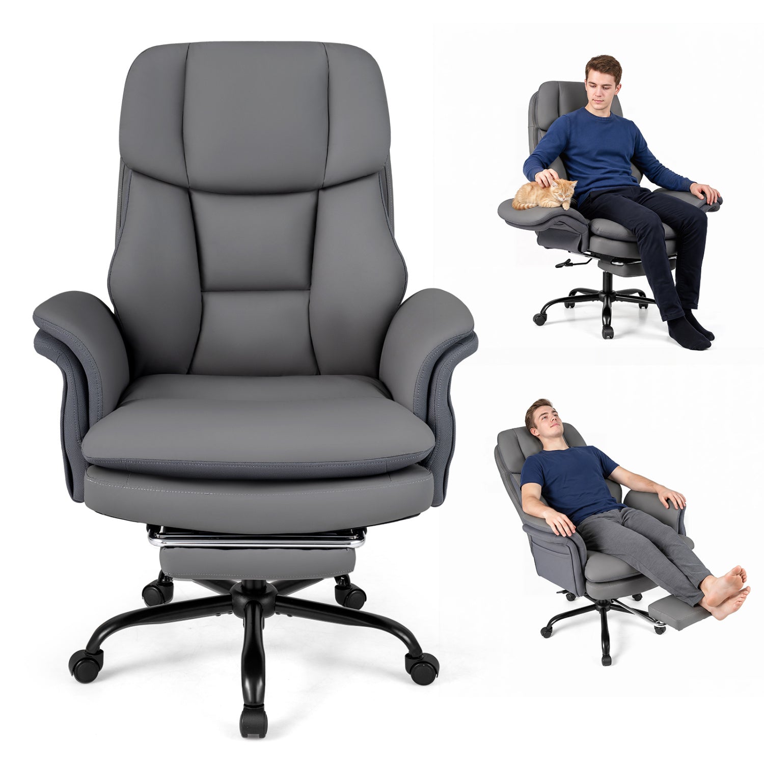 Ergonomic Cross Legged Office Chair with Retractable Footrest, Gray Big and Tall Chairs at Gallery Canada