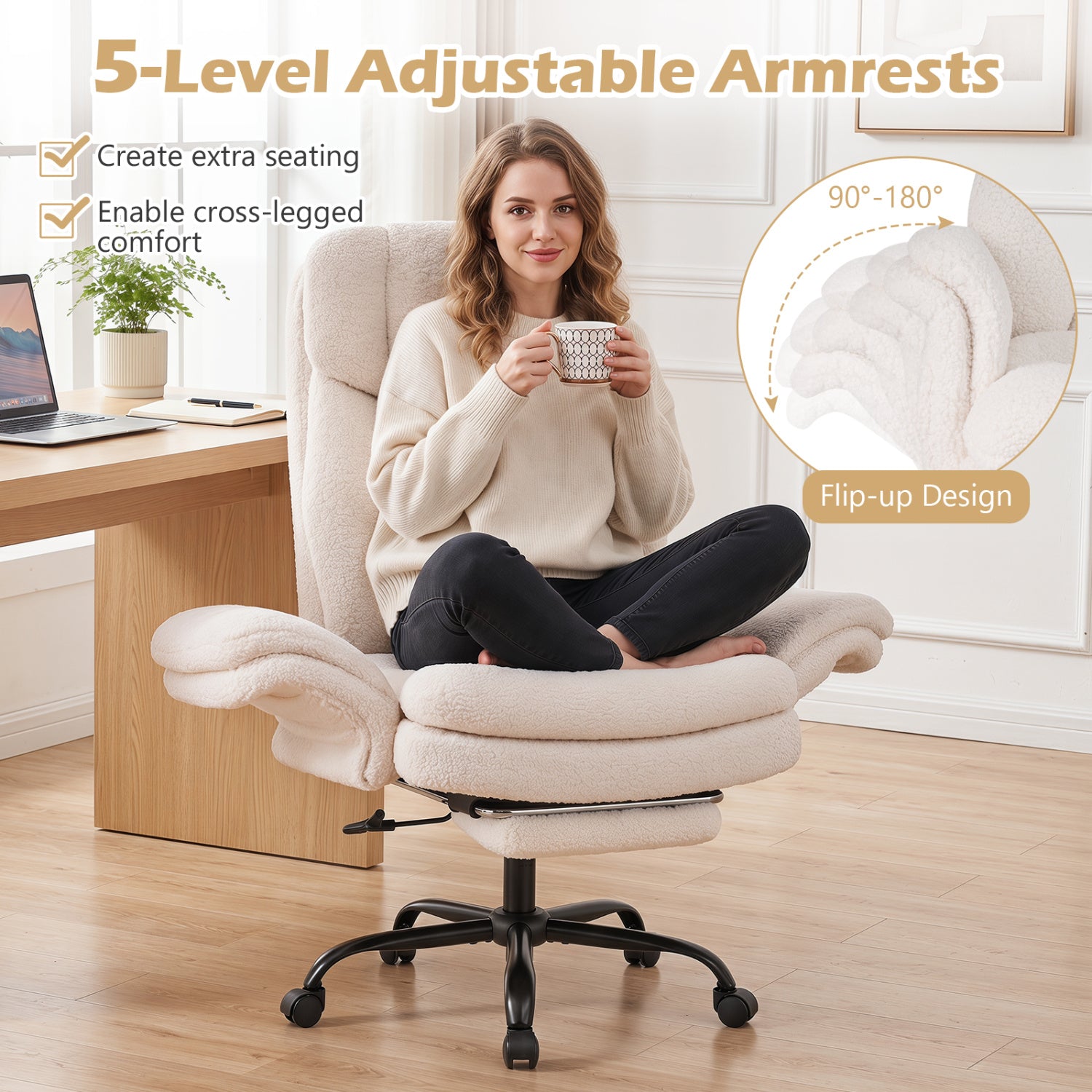 Ergonomic Cross Legged Office Chair, White Big and Tall Chairs at Gallery Canada