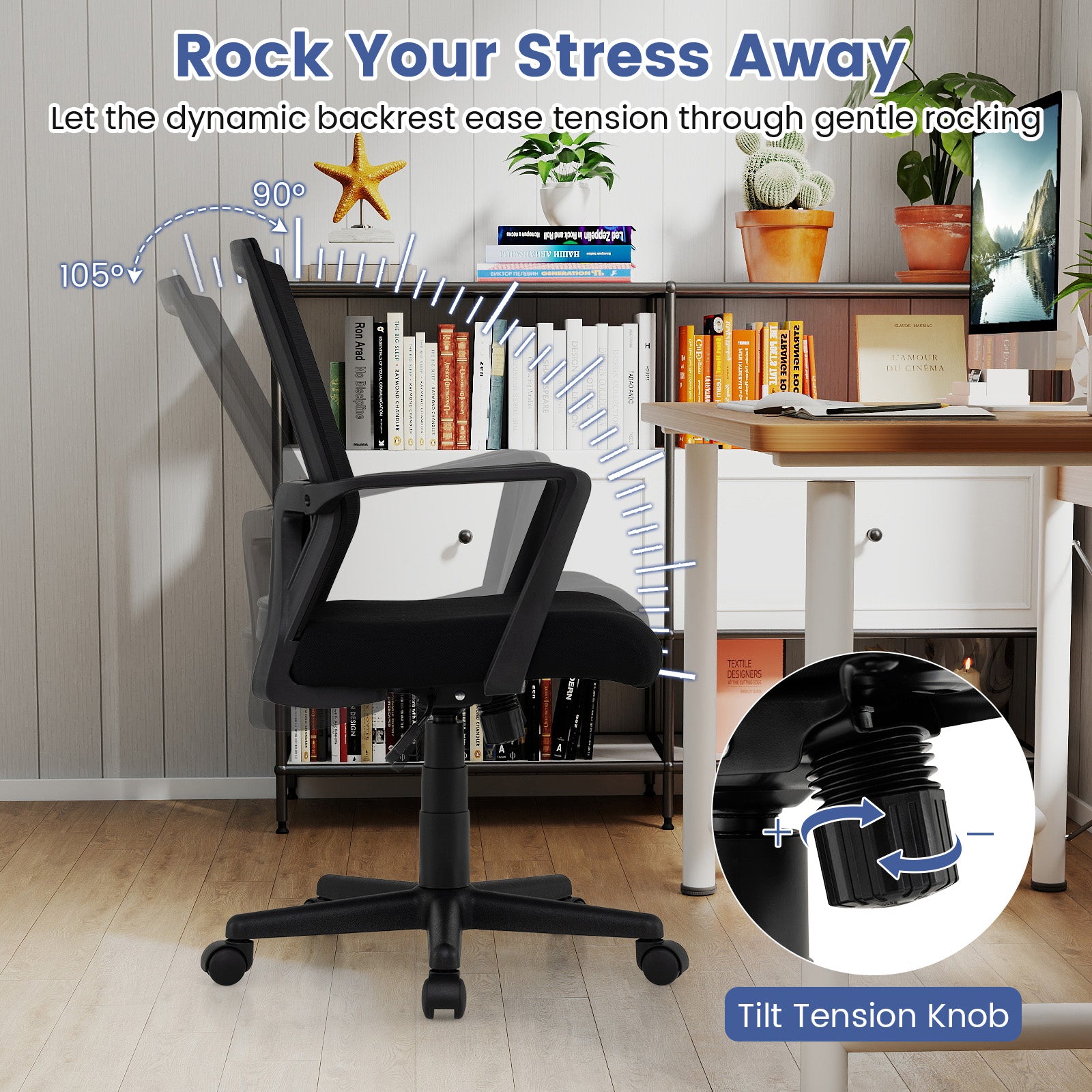 Ergonomic Desk Chair With Lumbar Support, Rocking Function, Black Mesh Chairs at Gallery Canada