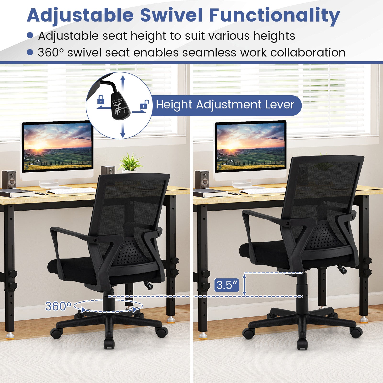 Ergonomic Desk Chair With Lumbar Support, Rocking Function, Black Mesh Chairs at Gallery Canada