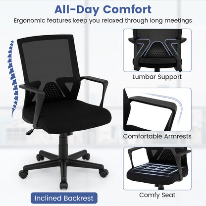 Ergonomic Desk Chair With Lumbar Support, Rocking Function, Black Mesh Chairs at Gallery Canada