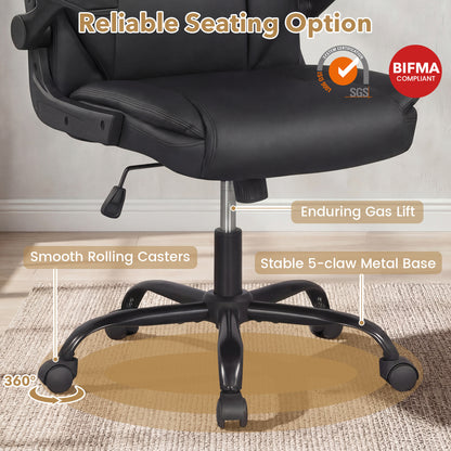Ergonomic Leather Office Chair, Flip-Up Armrests, Rocking, Black Ergonomic Chairs at Gallery Canada