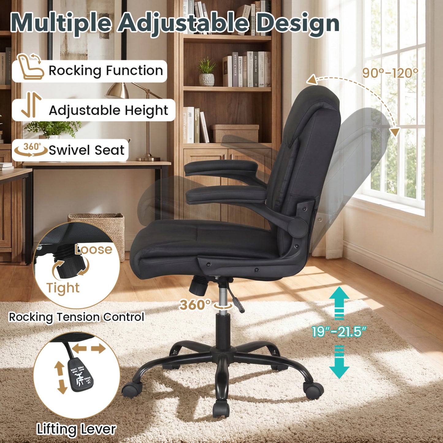Ergonomic Leather Office Chair, Flip-Up Armrests, Rocking, Black Ergonomic Chairs at Gallery Canada
