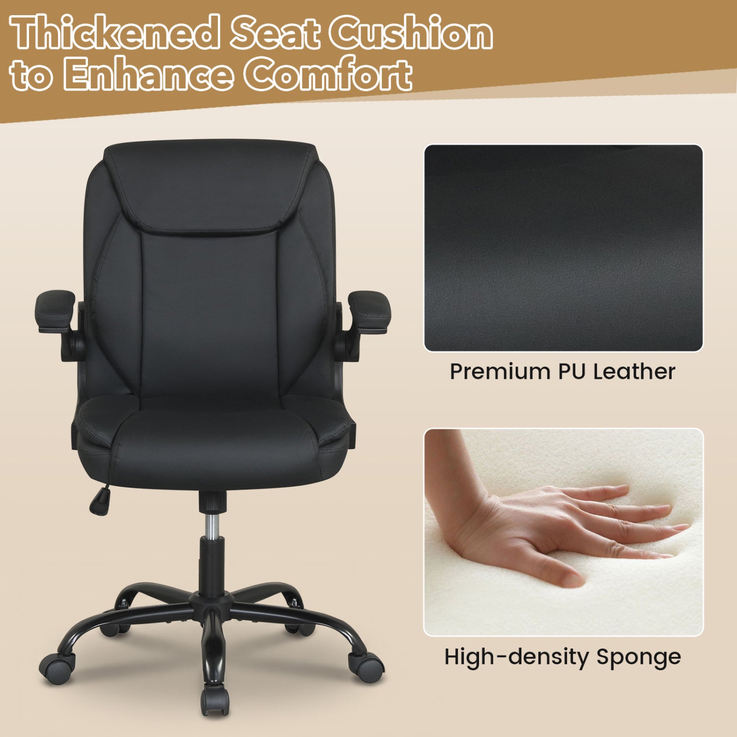 Ergonomic Leather Office Chair, Flip-Up Armrests, Rocking, Black Ergonomic Chairs at Gallery Canada
