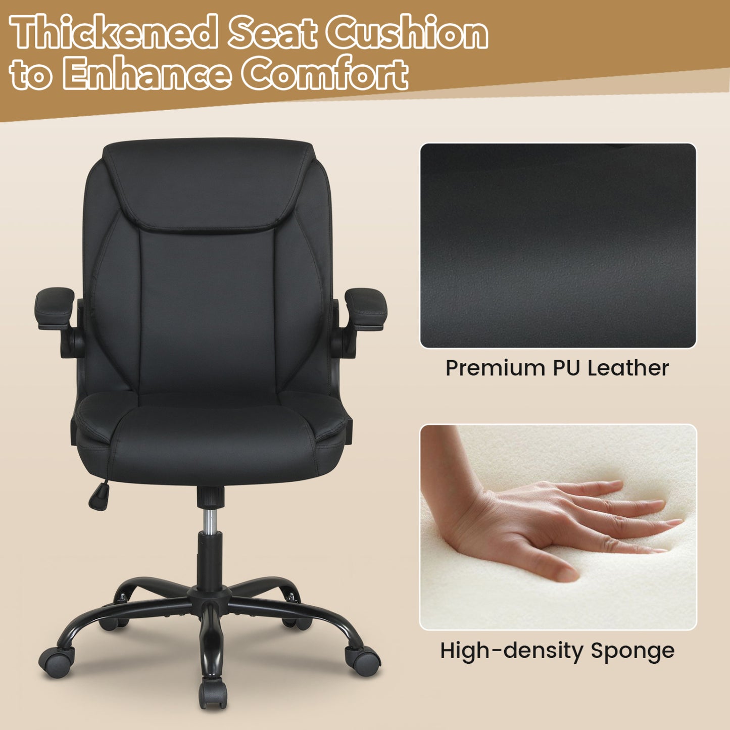 Ergonomic Leather Office Chair, Flip-Up Armrests, Rocking, Black Ergonomic Chairs at Gallery Canada
