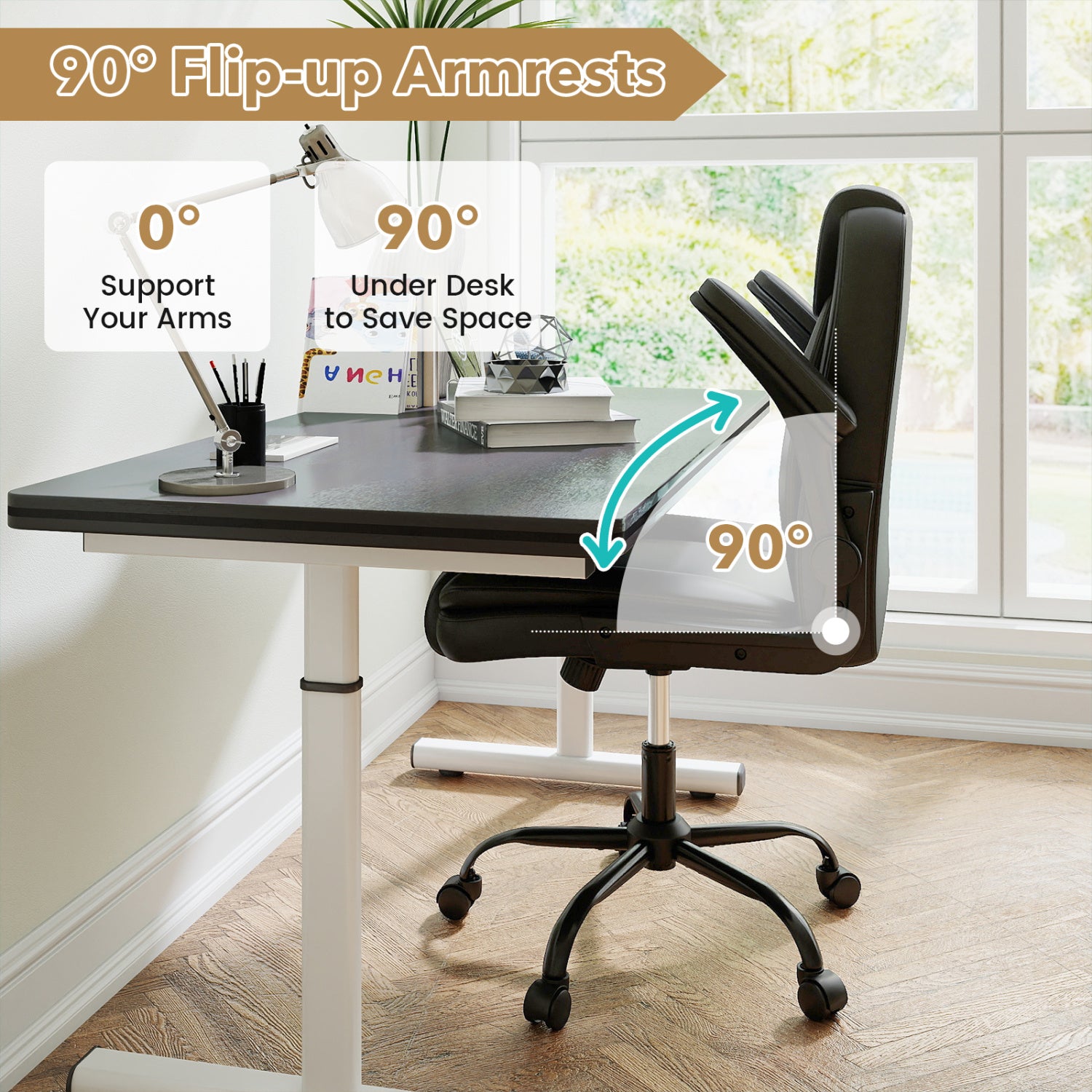 Ergonomic Leather Office Chair, Flip-Up Armrests, Rocking, Black Ergonomic Chairs at Gallery Canada