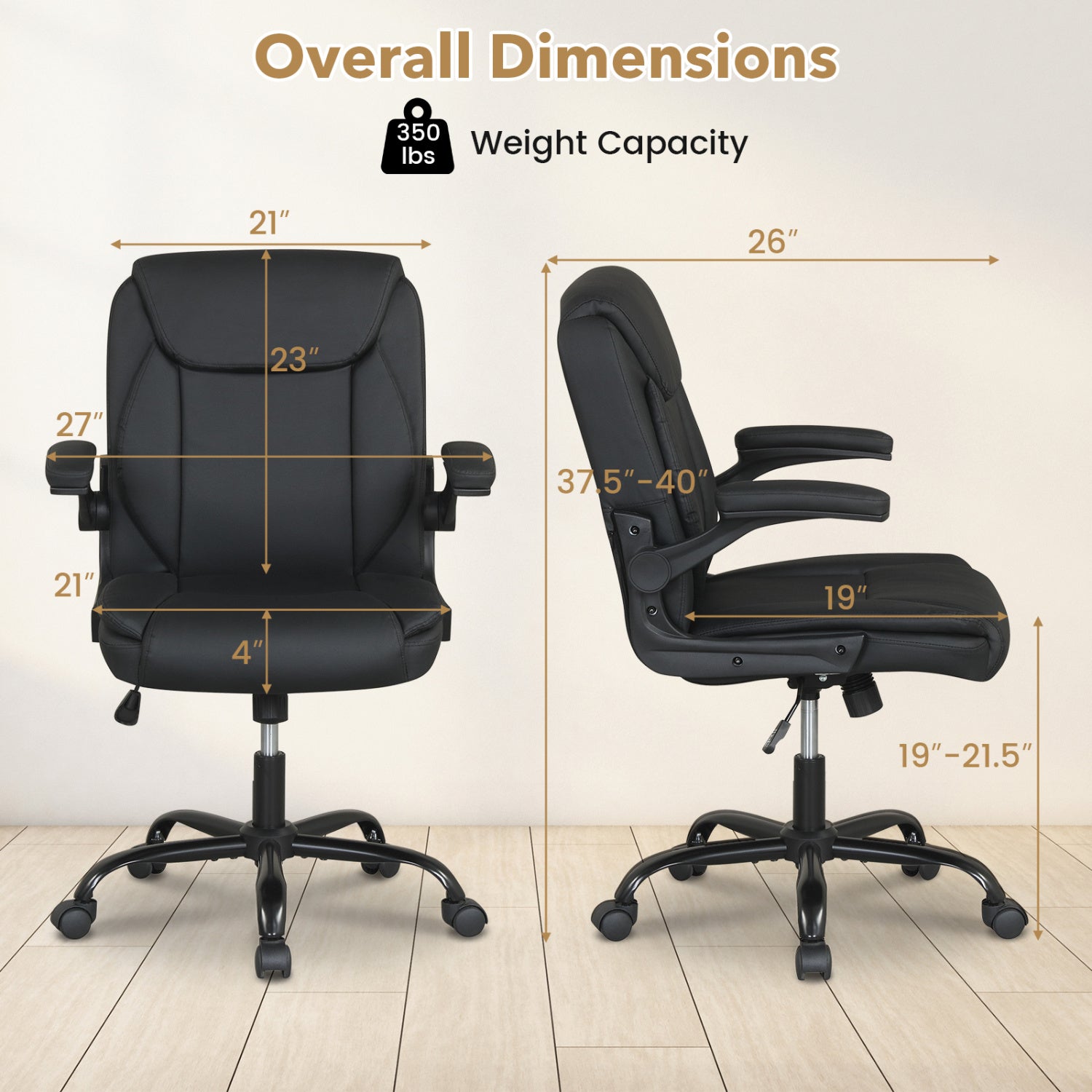 Ergonomic Leather Office Chair, Flip-Up Armrests, Rocking, Black Ergonomic Chairs at Gallery Canada