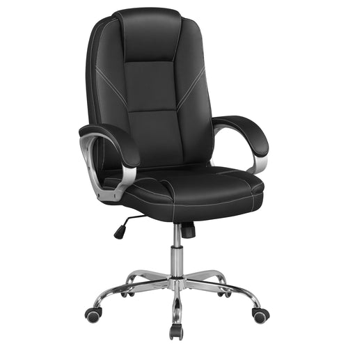 Ergonomic Leather Office Chair, Padded Armrests, Rocking Backrest, Black
