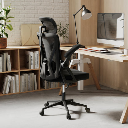 Ergonomic Mesh Office Chair, Adjustable Lumbar Support, Flip-Up Armrests, Black