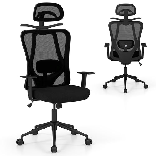 Ergonomic Office Chair with 3D Headrest and Reclining Backrest, Black