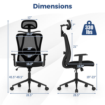 Ergonomic Office Chair with 3D Headrest and Reclining Backrest, Black Ergonomic Chairs at Gallery Canada