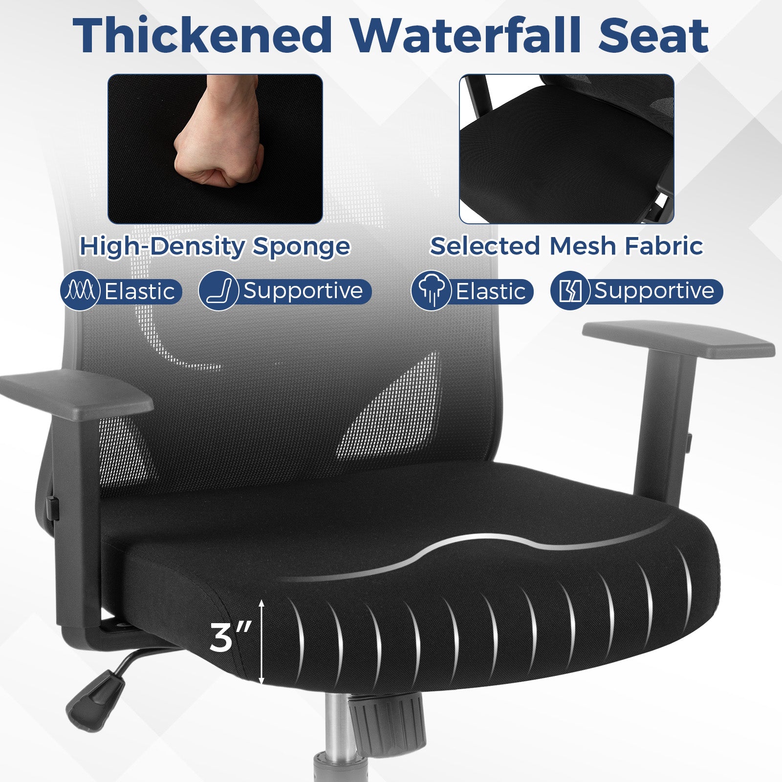 Ergonomic Office Chair with 3D Headrest and Reclining Backrest, Black Ergonomic Chairs at Gallery Canada