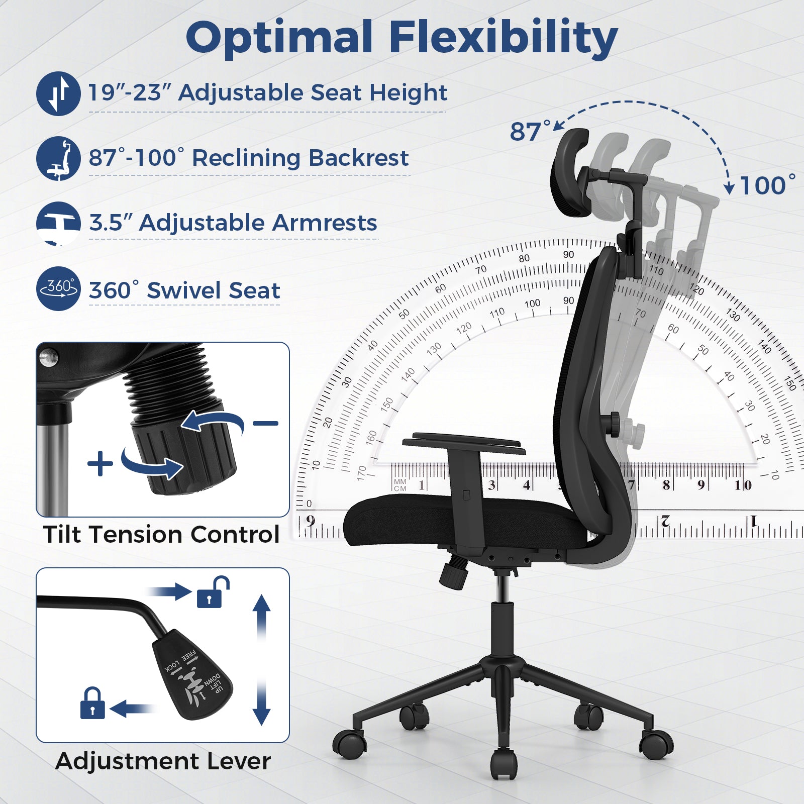 Ergonomic Office Chair with 3D Headrest and Reclining Backrest, Black Ergonomic Chairs at Gallery Canada