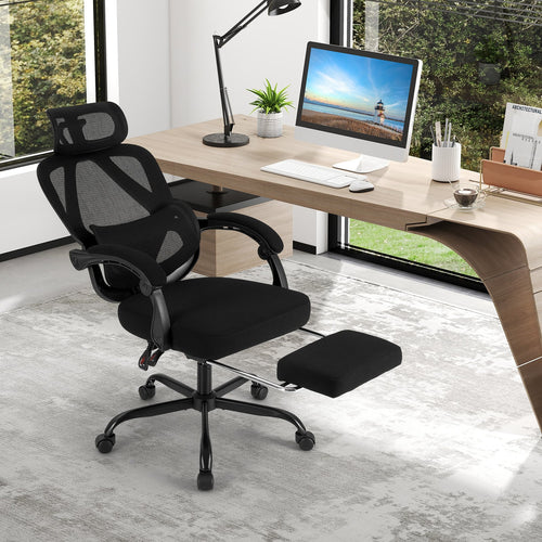 Ergonomic Office Chair High Back Mesh Desk Chair with Retractable Footrest, Black