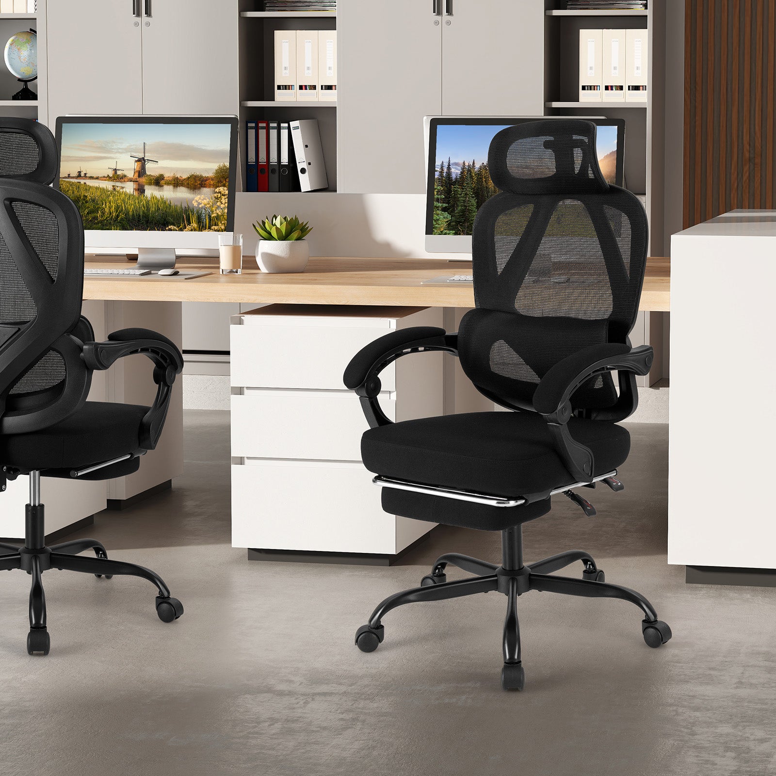 Ergonomic Office Chair High Back Mesh Desk Chair with Retractable Footrest, Black Ergonomic Chairs at Gallery Canada