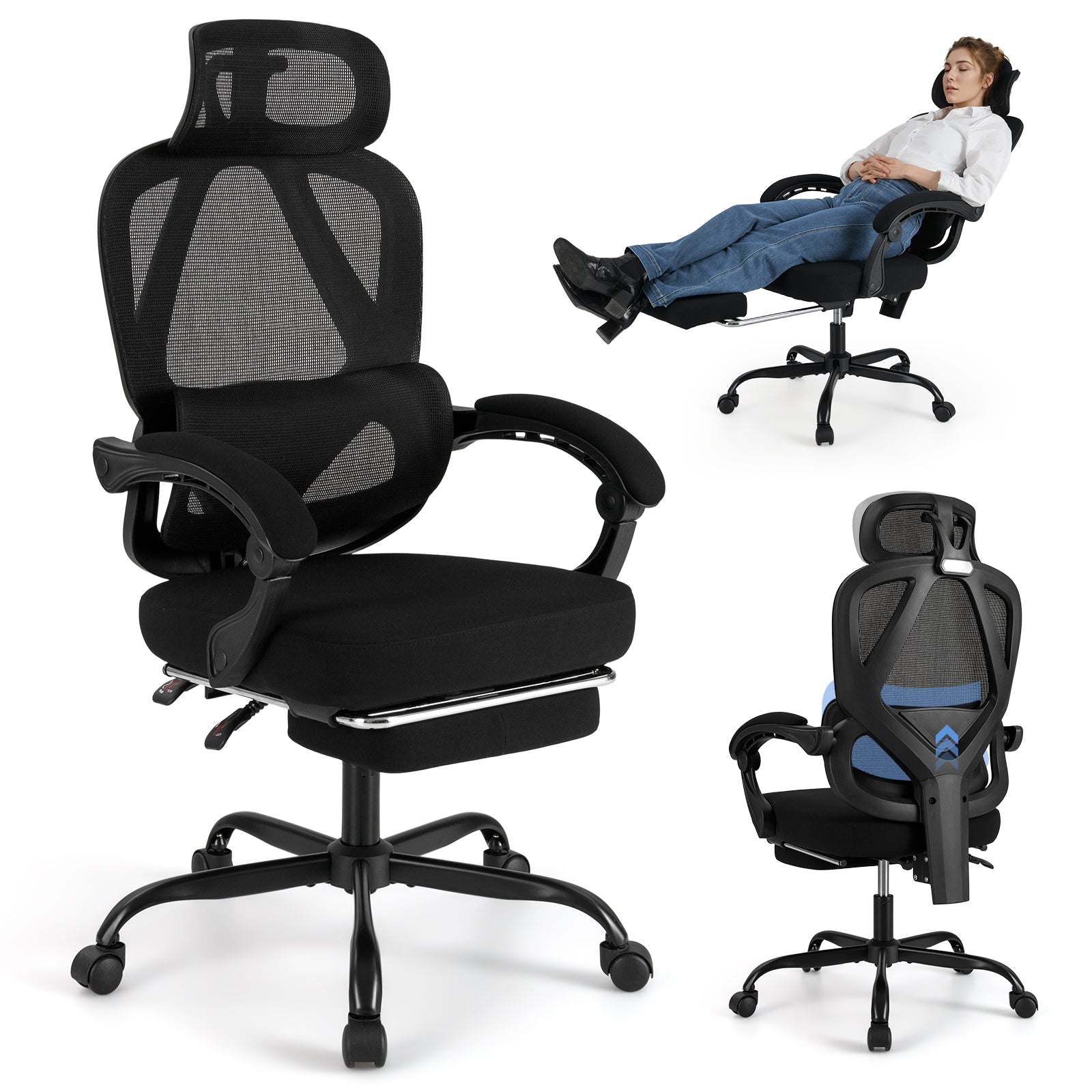 Ergonomic Office Chair High Back Mesh Desk Chair with Retractable Footrest, Black Ergonomic Chairs Black at Gallery Canada