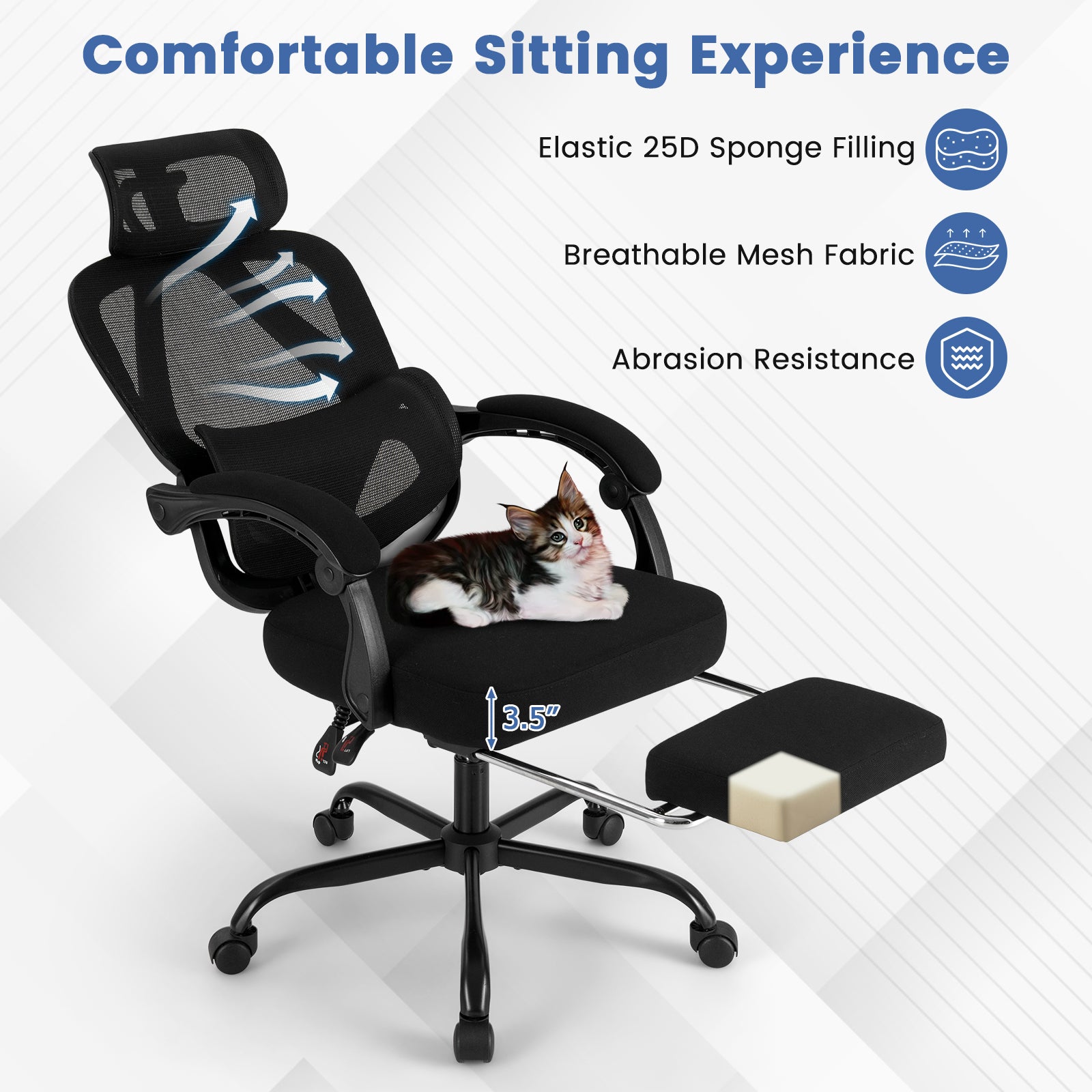 Ergonomic Office Chair High Back Mesh Desk Chair with Retractable Footrest, Black Ergonomic Chairs at Gallery Canada