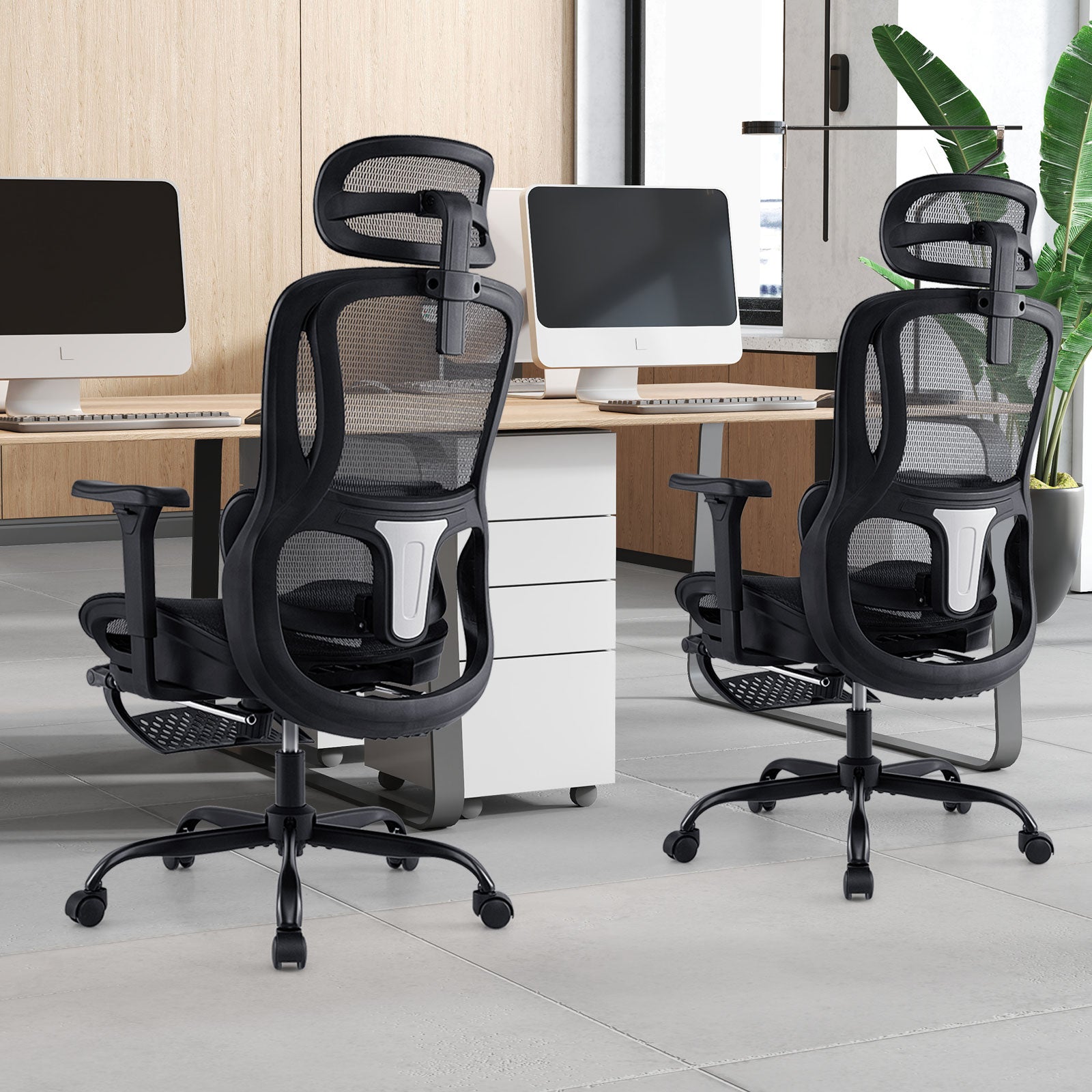 Ergonomic Office Chair Swivel Computer Desk Chair with Rotating Headrest, Black Ergonomic Chairs at Gallery Canada