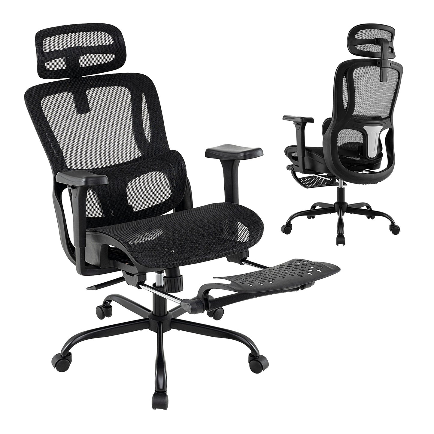 Ergonomic Office Chair Swivel Computer Desk Chair with Rotating Headrest, Black Ergonomic Chairs Black at Gallery Canada